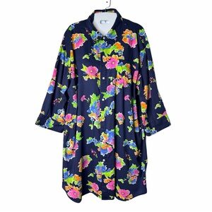 Lauren Ralph Lauren Navy Floral Cotton Lawn Sleep Shirt Monogram Pocket - XL